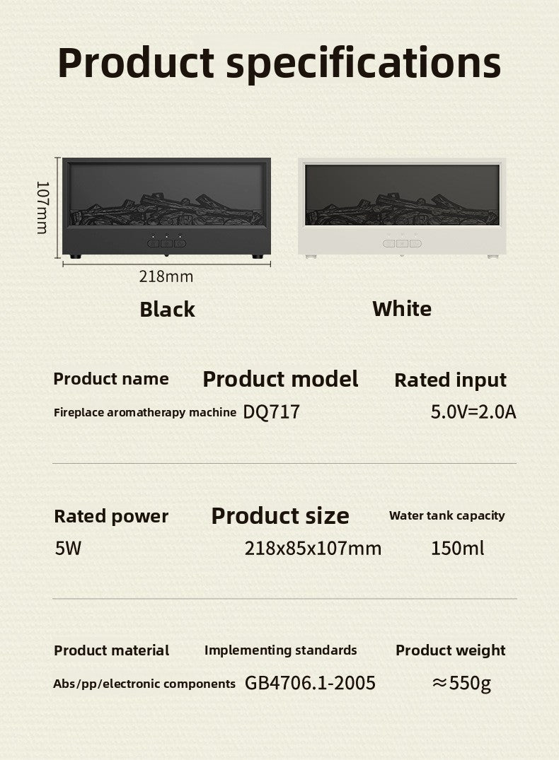 Aromatherapy Humidifier with Simulated Flame – Cozy Fireplace Ambience