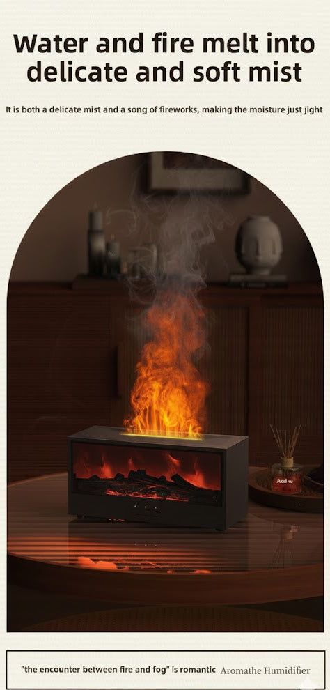 Aromatherapy Humidifier with Simulated Flame – Cozy Fireplace Ambience