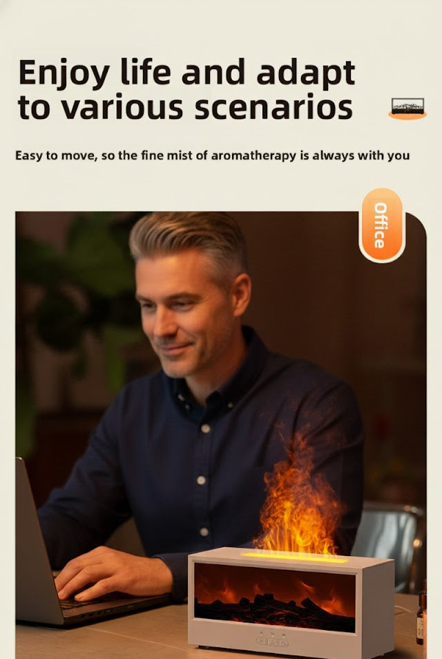 Aromatherapy Humidifier with Simulated Flame – Cozy Fireplace Ambience