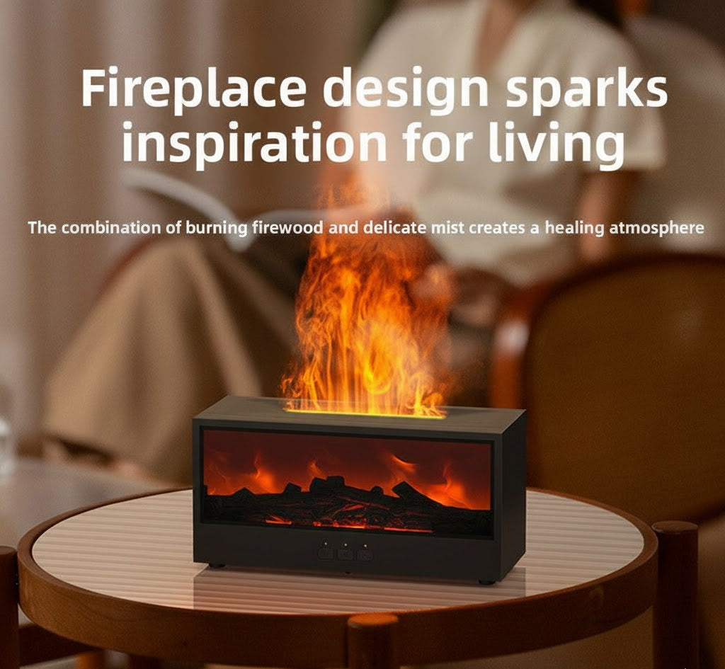 Aromatherapy Humidifier with Simulated Flame – Cozy Fireplace Ambience