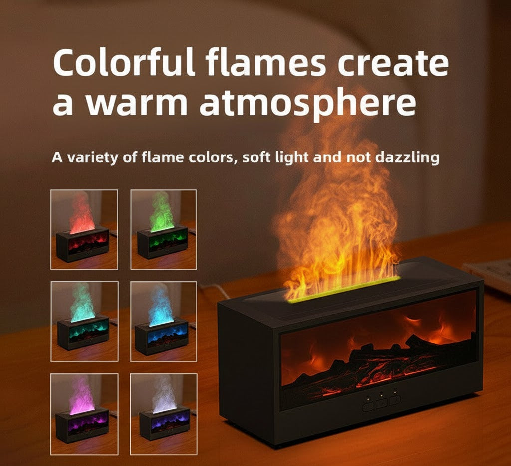 Aromatherapy Humidifier with Simulated Flame – Cozy Fireplace Ambience