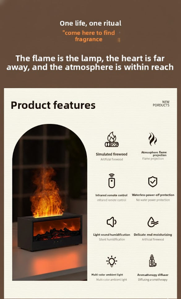 Aromatherapy Humidifier with Simulated Flame – Cozy Fireplace Ambience